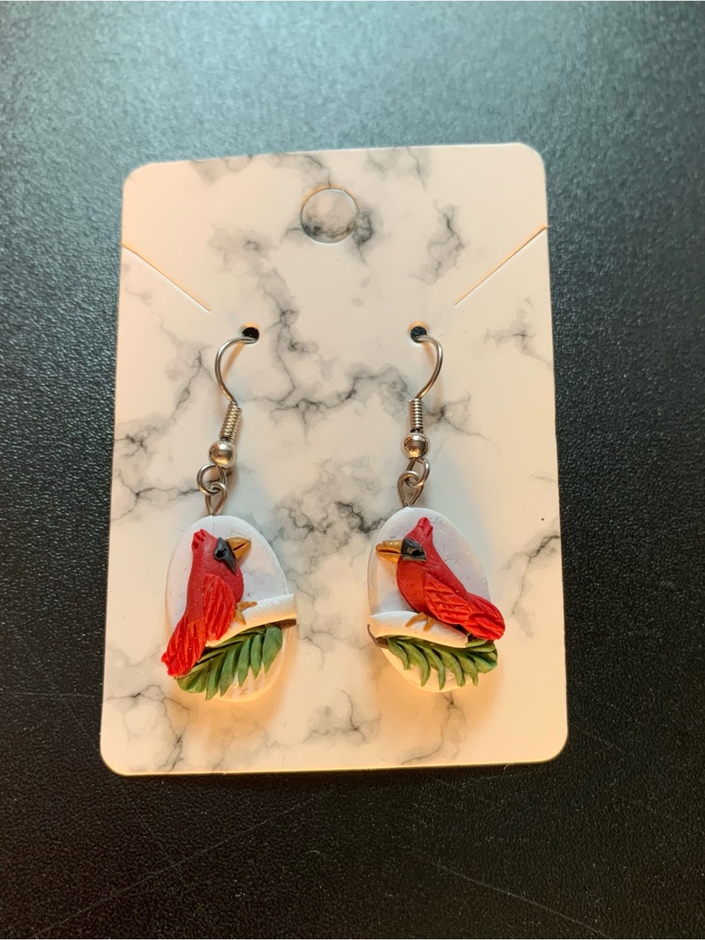 Polymer Clay Red Cardinal Bird Dangle Earrings
